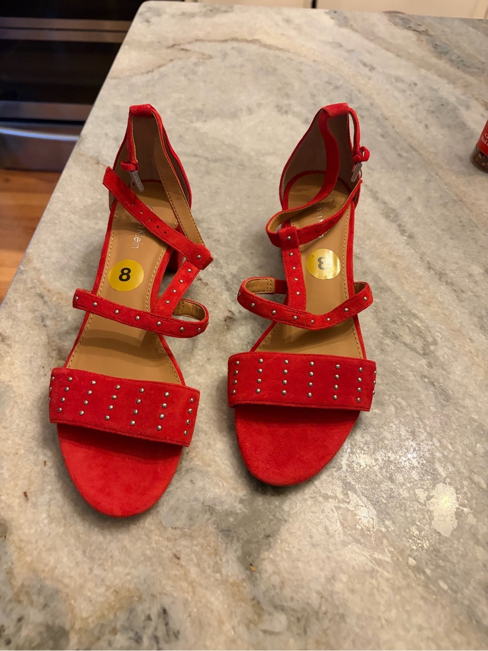 Calvin Klein Red Studded Strappy Heels great condition